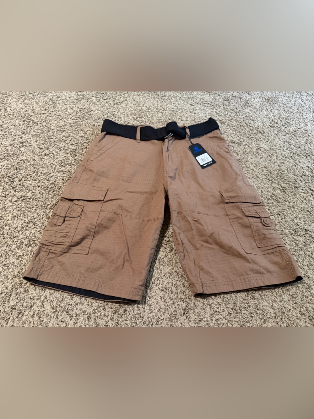 Monument Men's Khaki Cargo Shorts with Black Belt